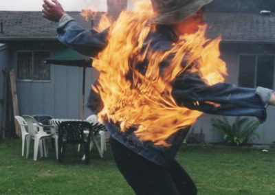 Jen doing a body burn fire stunt