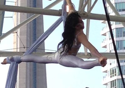 Jen on aerial silks, mainstage, Toronto International Circus Festival 2015