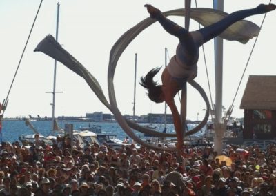 Jen on aerial silks, mainstage Toronto International Circus Festival